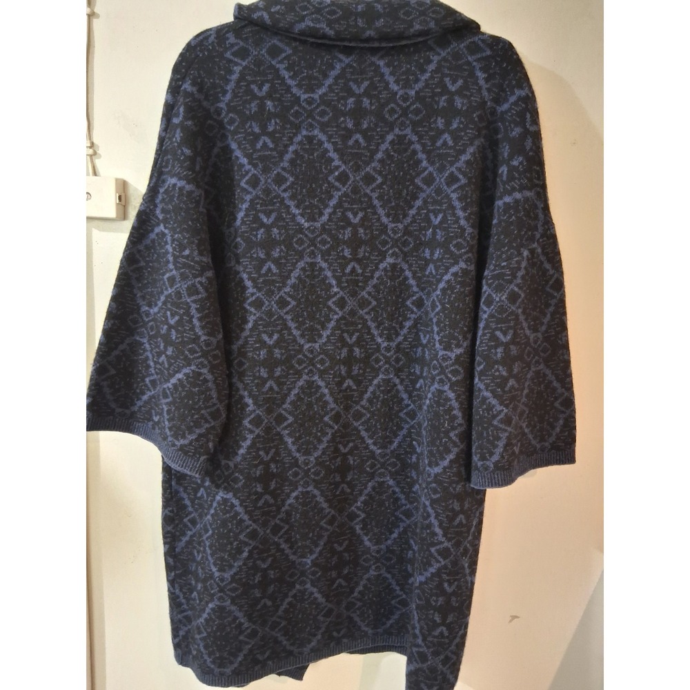 Chiaramente Womens Navy Black Wool Blend Geometric Diamond Cardigan Sweater L/XL - Picture 5 of 7
